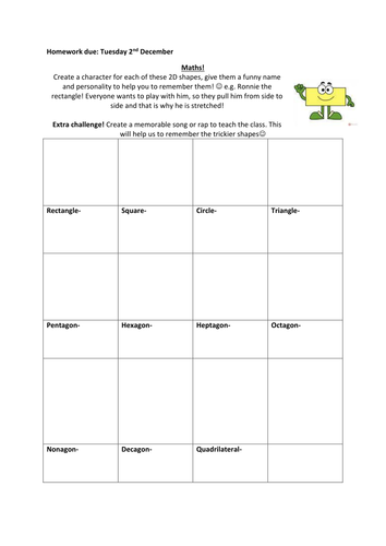 2D Shape homework challenge | Teaching Resources