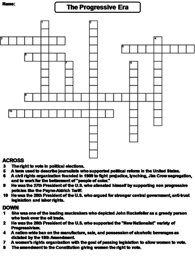 The Progressive Era Crossword Puzzle