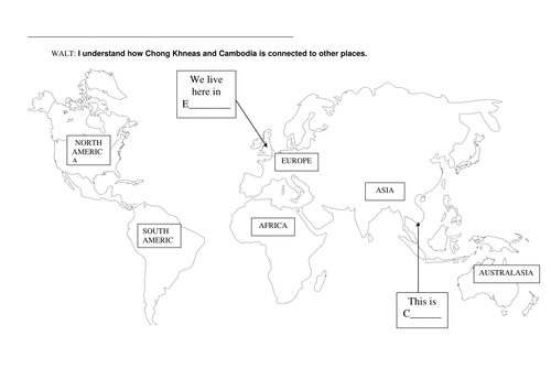 Map work for South East Asia, Cambodia Geography Unit.