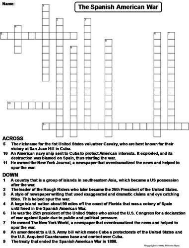 The Spanish American War Crossword Puzzle