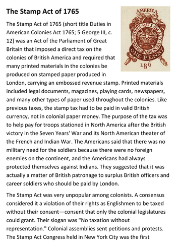 The Stamp Act of 1765 Handout