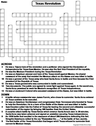 Texas Revolution Crossword Puzzle