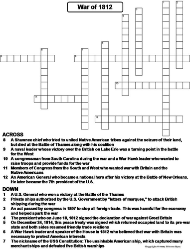 The War of 1812 Crossword Puzzle