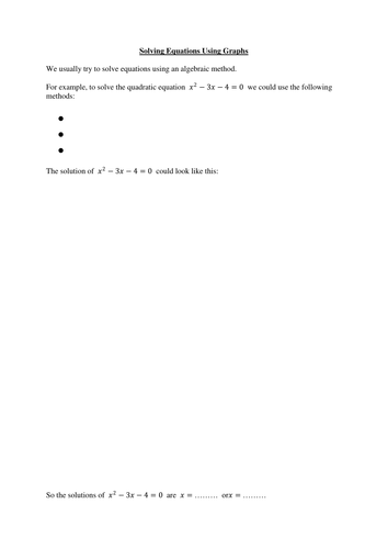 Worksheets for solving equations using graphs