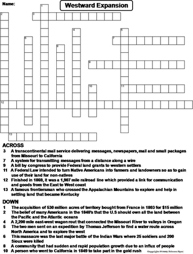 Westward Expansion Crossword Puzzle