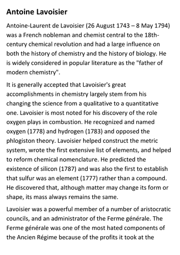 Antoine Lavoisier Handout