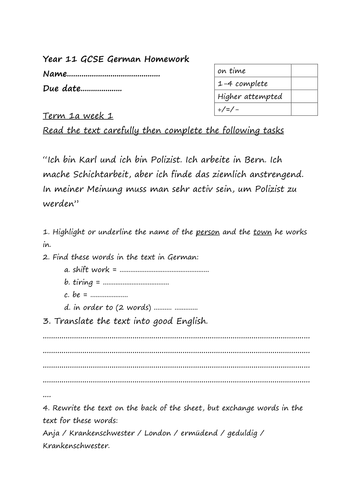 Homework in deutsch picture