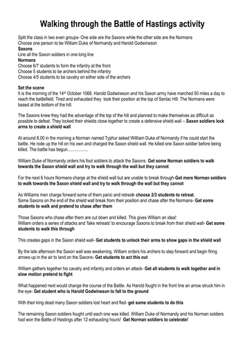 Walking through the Battle of Hastings role play activity