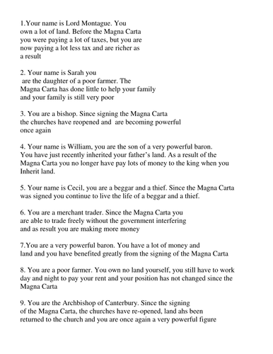 Impact of the Magna Carta role play activity