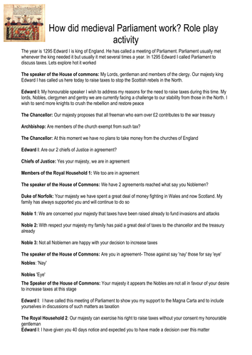 How did Medieval Parliament work Role play activity