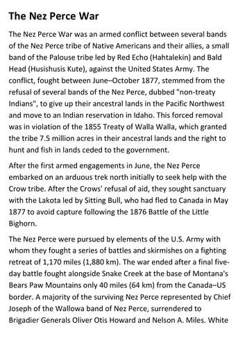 The Nez Perce War Handout