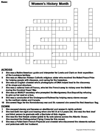 Women s History Month Crossword Puzzle by ScienceSpot Teaching