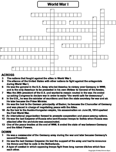 World War I Crossword Puzzle