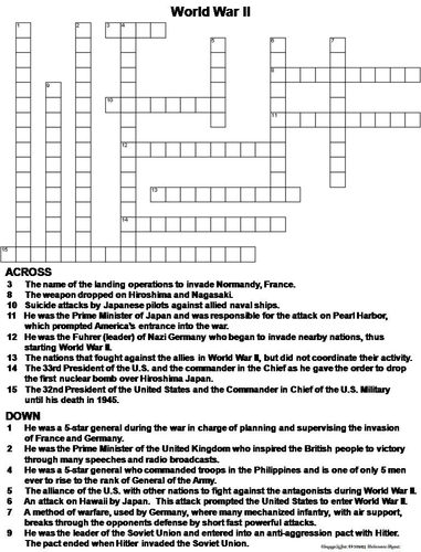 World War II Crossword Puzzle Teaching Resources