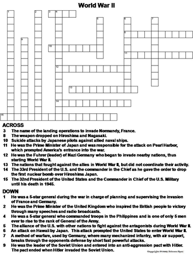 World War 1 Vocabulary Crossword Puzzle Answer Key