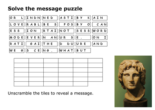 Solve the message puzzle from Alexander the Great