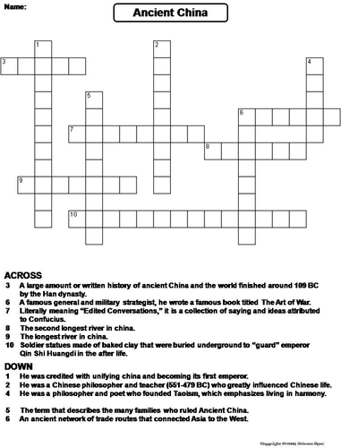 Ancient China Crossword Puzzle
