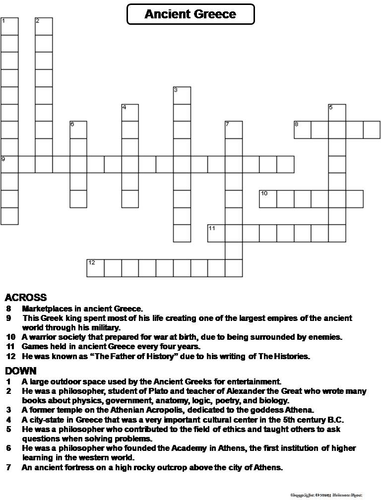 Ancient Greece Crossword Puzzle Teaching Resources