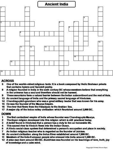 Ancient India Crossword Puzzle