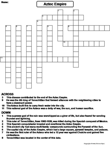 Aztec Empire Crossword Puzzle