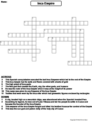 Inca Empire Crossword Puzzle | Teaching Resources