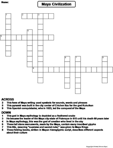 Maya Civilization Crossword Puzzle