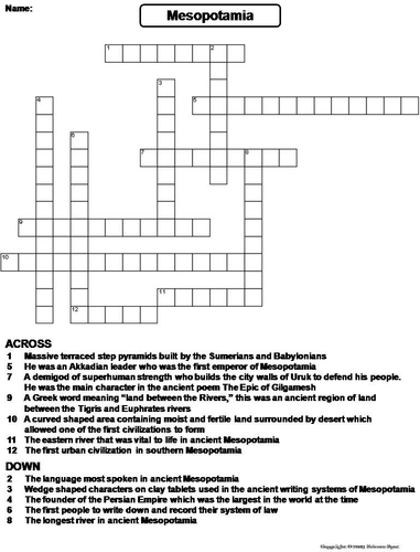 Mesopotamia Crossword Puzzle