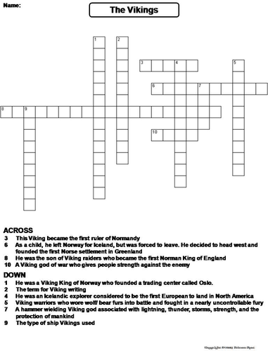 Vikings Crossword Puzzle Teaching Resources
