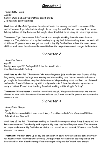 Childrens working conditions Hot Seating activity