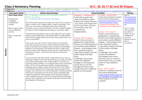 Year 3/4 - 2D Shapes, 3D Shapes and Symmetry Planning