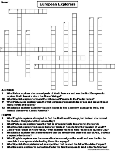 European Explorers Crossword Puzzle
