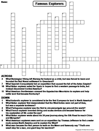 Famous Explorers Crossword Puzzle