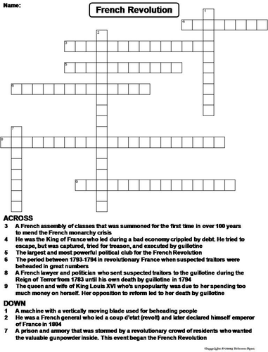 French Revolution Crossword Puzzle