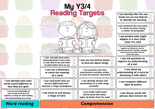 Child Friendly Pupil Year3/4 Reading Target Sheet