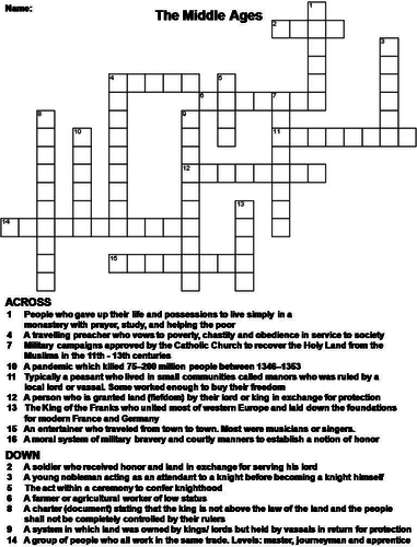 The Middle Ages Crossword Puzzle