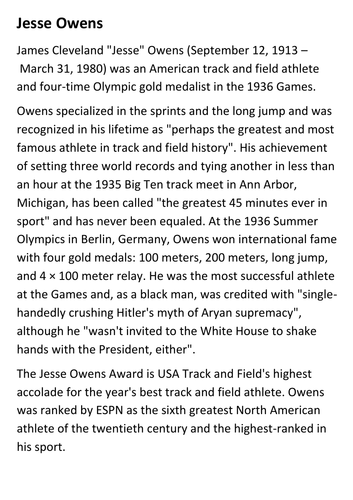 Jesse Owens Handout