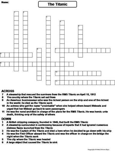 The RMS Titanic Crossword Puzzle