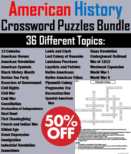 American History Crossword Puzzles Teaching Resources