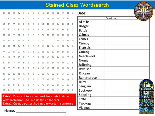 Stained Glass Wordsearch Art Technique Literacy Starter Activity Homework Cover Lesson Plenary