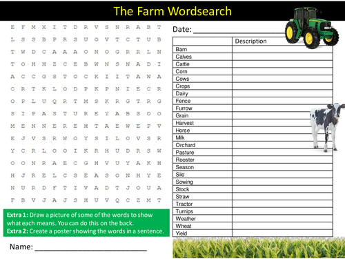 The Farm Wordsearch Animals Pets Literacy Starter Activity Homework Cover Lesson Plenary