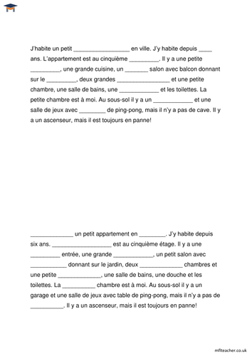 French - Rooms in the house paired gap-fill