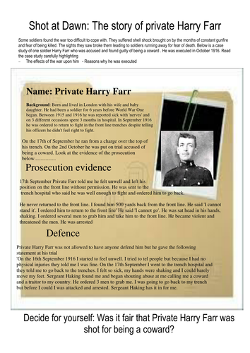 Shot at Dawn the case study of Private Harry Farr
