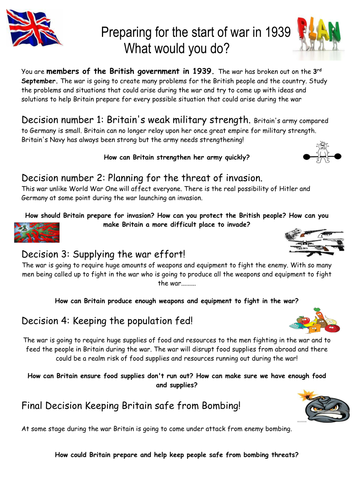Preparing for World War Two decision making exercise