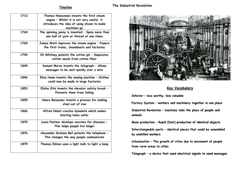 Industrial Revolution Knowledge Organiser KS2