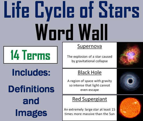 Life Cycle of Stars Word Wall Cards