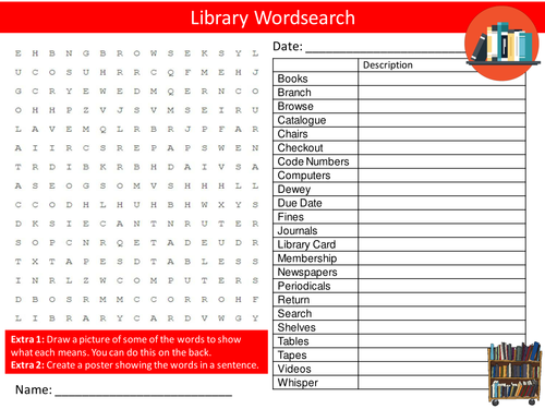 The Library Wordsearch English Literature Literacy Starter Activity Homework Cover Lesson Plenary