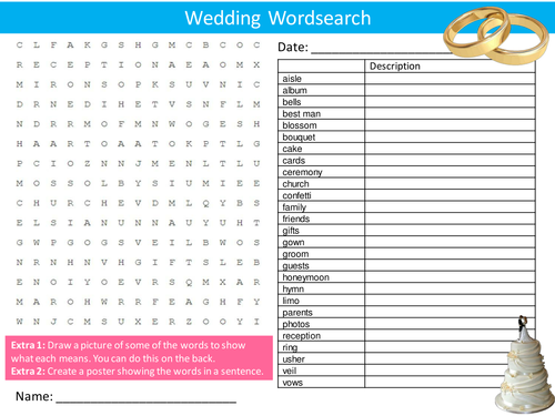 Weddings Wordsearch Marriage Ceremony Literacy Starter Activity Homework Cover Lesson Plenary