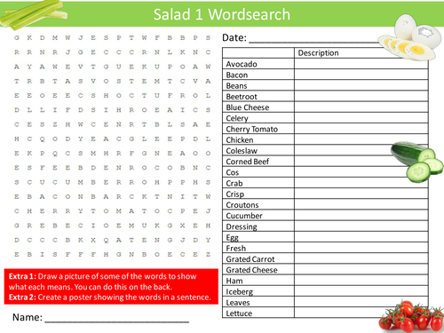 Salads Wordsearch Food Technology Literacy Starter Activity Homework Cover Lesson Plenary