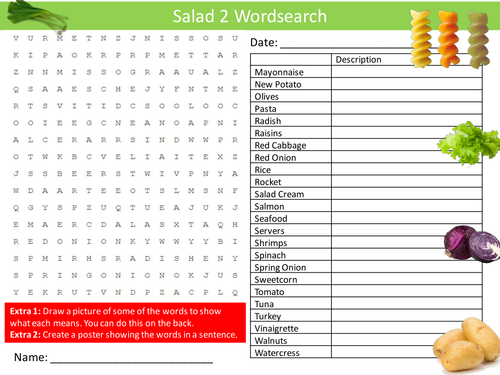 Salads 2 Wordsearch Food Technology Literacy Starter Activity Homework Cover Lesson Plenary