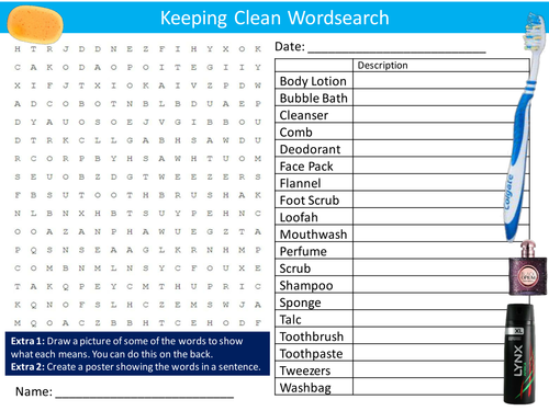 Keeping Clean Wordsearch PHSE Health Literacy Starter Activity Homework Cover Lesson Plenary